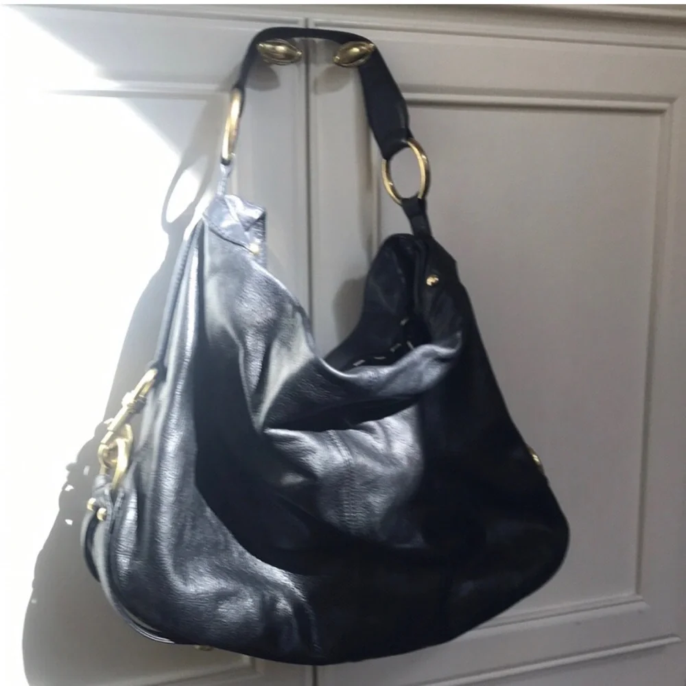 Rebecca Minkoff Black Gold Nikki Hobo Y2K Leather Shoulder Bag Grunge Biker